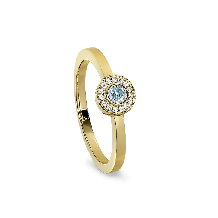 Ladies rings gala event -Gold Finish Sterling Silver Micropave Round Simulated Aquamarine Ring with Simulated Diamonds Size 4