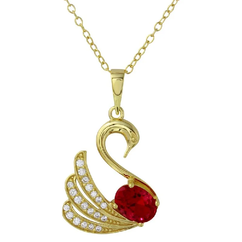 ladies necklaces sleek-Gold Plated 925 Sterling Silver Swan Necklace with CZ - BGP01193