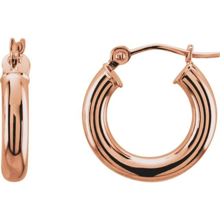 Ladies earrings custom made -14K Rose 15 mm Tube Hoop Earrings