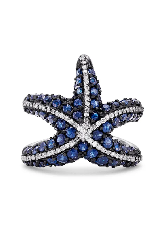 Ladies rings valentine’s day -Seaside 14K White Gold Sapphire & Diamond Starfish Ring