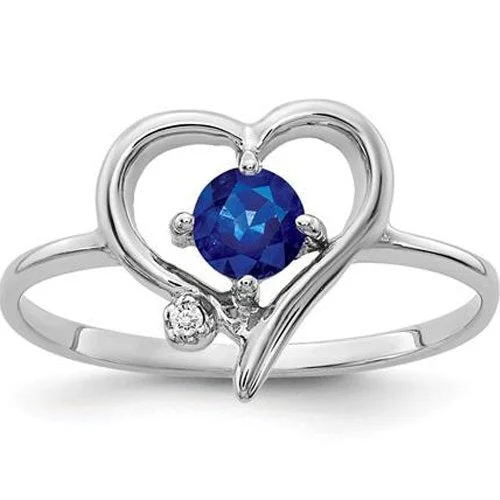 Ladies rings love heart -14KT WHITE GOLD 0.35 CT SAPPHIRE & DIAMOND HEART RING