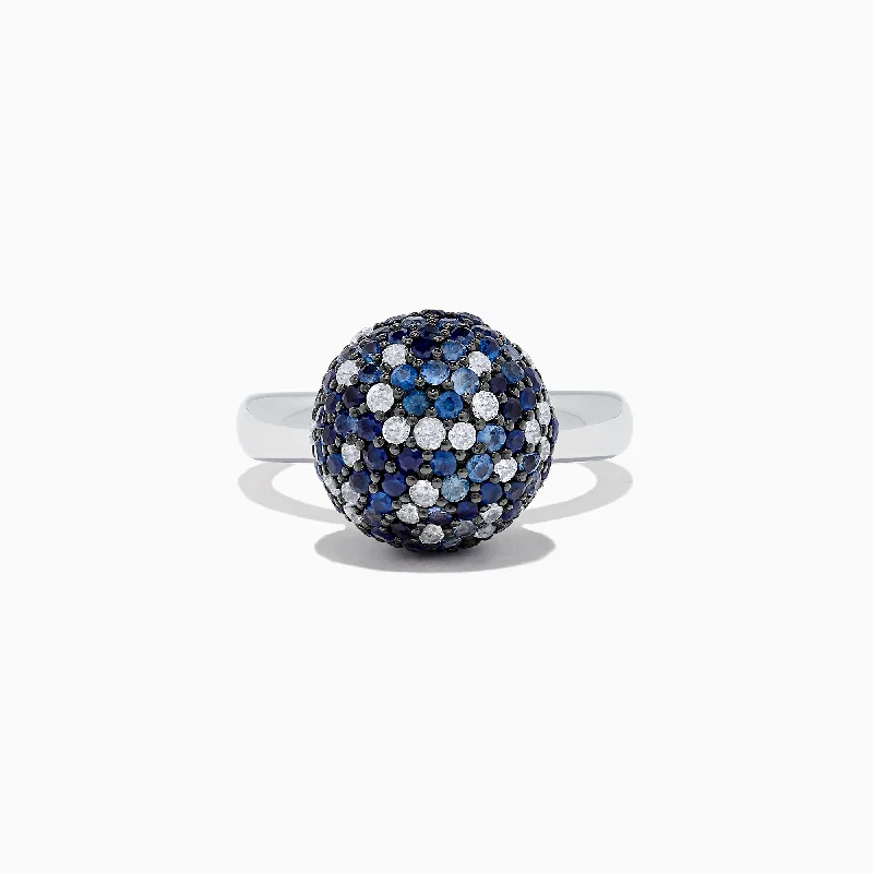 Ladies rings tri color -Splash Sterling Silver Blue Sapphire Ball Ring, 2.73 TCW