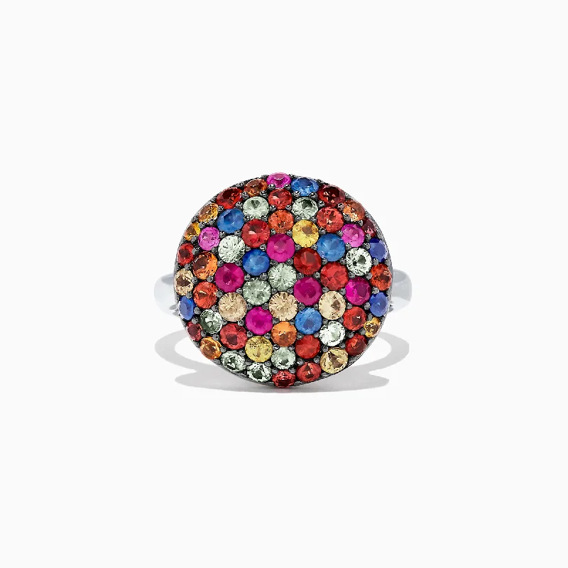 Ladies rings pageant ring -Splash Sterling Silver Multi Sapphire Circle Ring, 2.99 TCW