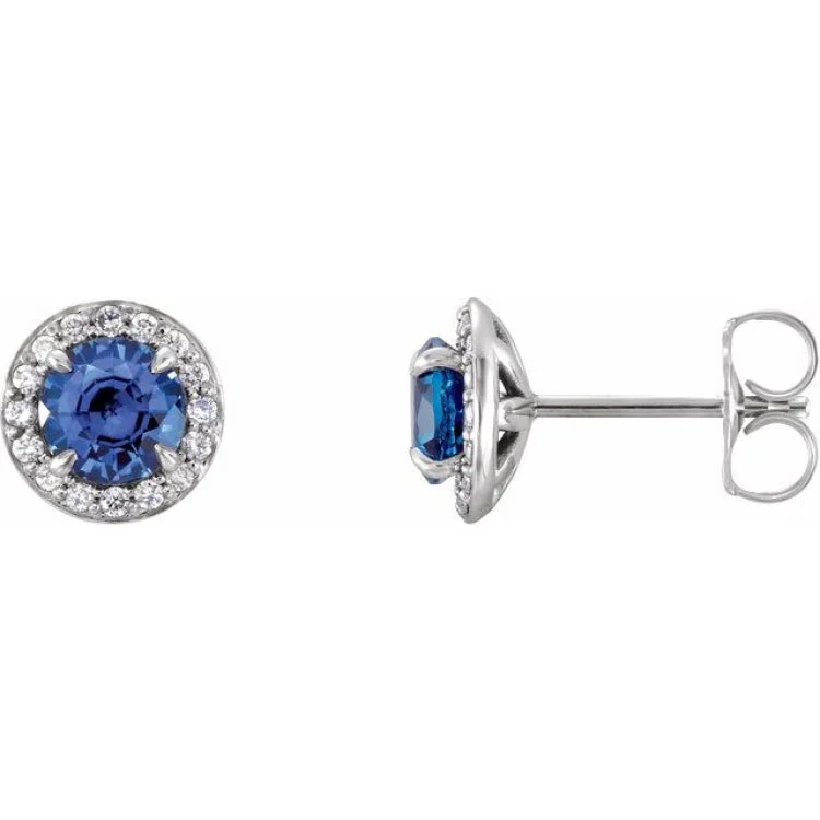 Ladies earrings irish heritage -14K White 5 mm Natural Blue Sapphire & 1/8 CTW Natural Diamond Earrings