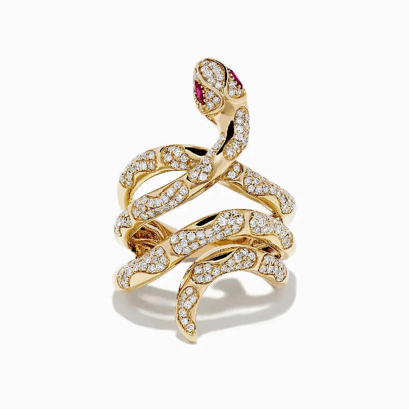 Ladies rings tourmaline pink -Safari 14K Yellow Gold Diamond and Ruby Snake Ring, 0.89 TCW