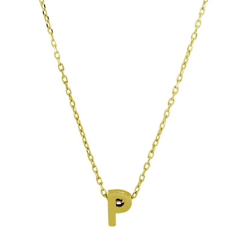 ladies necklaces work-Gold Plated 925 Sterling Silver Small Initial P Necklace - JCP00001GP-P