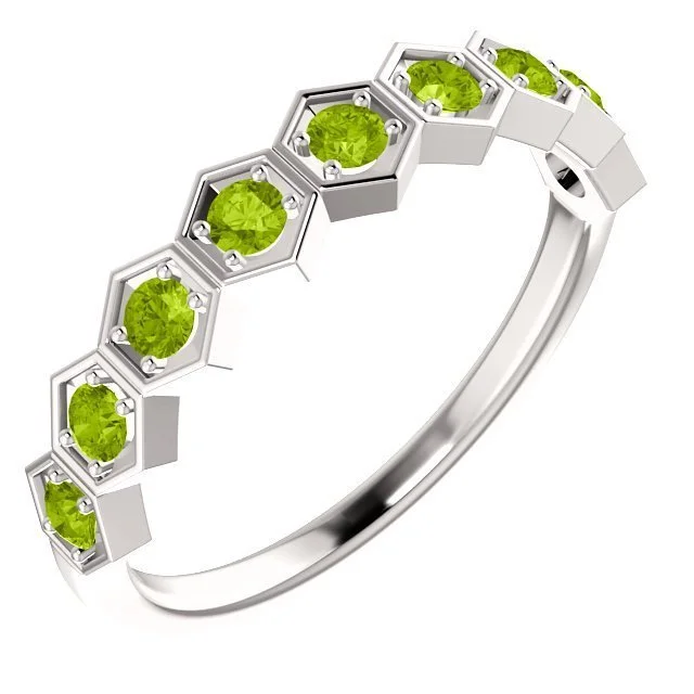 Ladies rings quartz crystal -14KT GOLD 0.54 CARAT PERIDOT HEXAGONAL STACKABLE RING