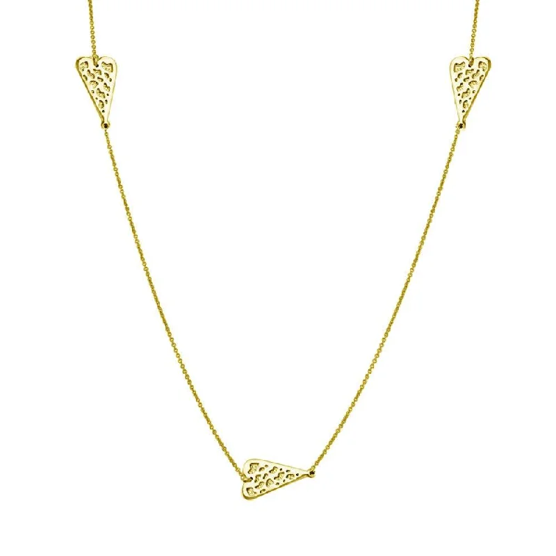 ladies necklaces timeless-Gold Plated 925 Sterling Silver 5 Heart Necklace - DIN00017GP