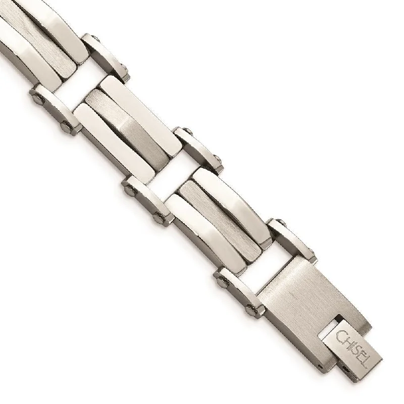 ladies bracelets lightweight-Stainless Steel Brushed & Polished 8.5in Bracelet