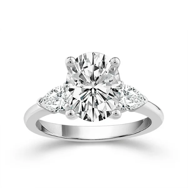 Ladies engagement rings artisan crafted -1 1/4 Ctw Lab Grown Oval With Pear Side Stones Diamond Engagement Ring