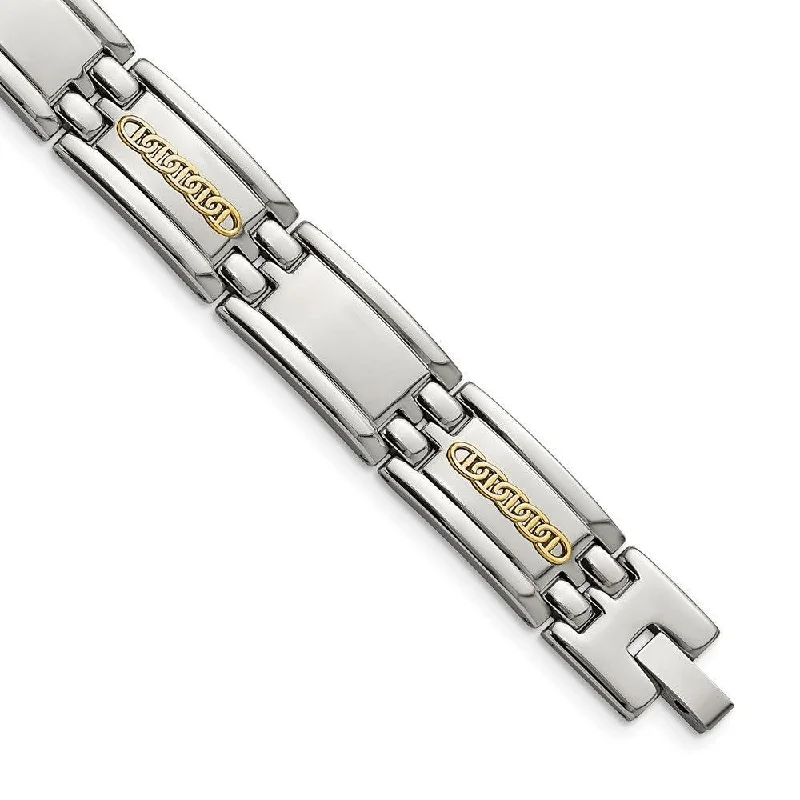 ladies bracelets care-Stainless Steel w/14k Accent Polished 8.75in Link Bracelet