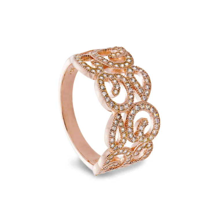 Ladies rings turquoise stone -Rose Gold Finish Sterling Silver Micropave Swirl Ring with 126 Simulated Diamonds