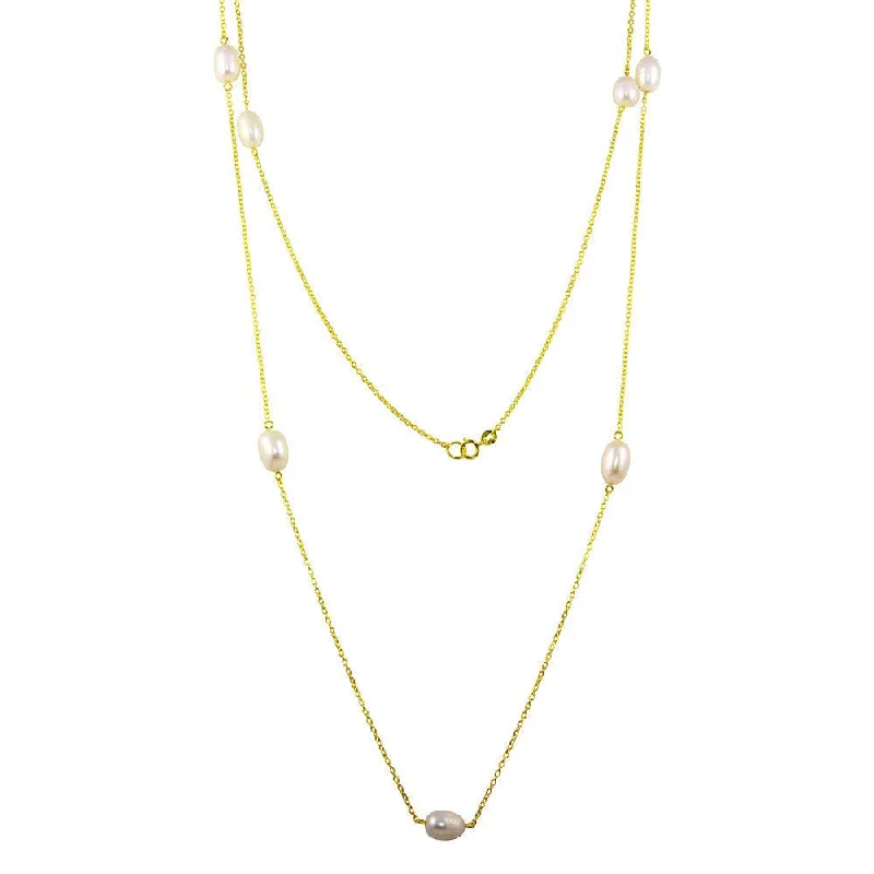 ladies necklaces mixed metal-Gold Plated 925 Sterling Silver Fresh Water Pearls Necklace - BGP01249-GP