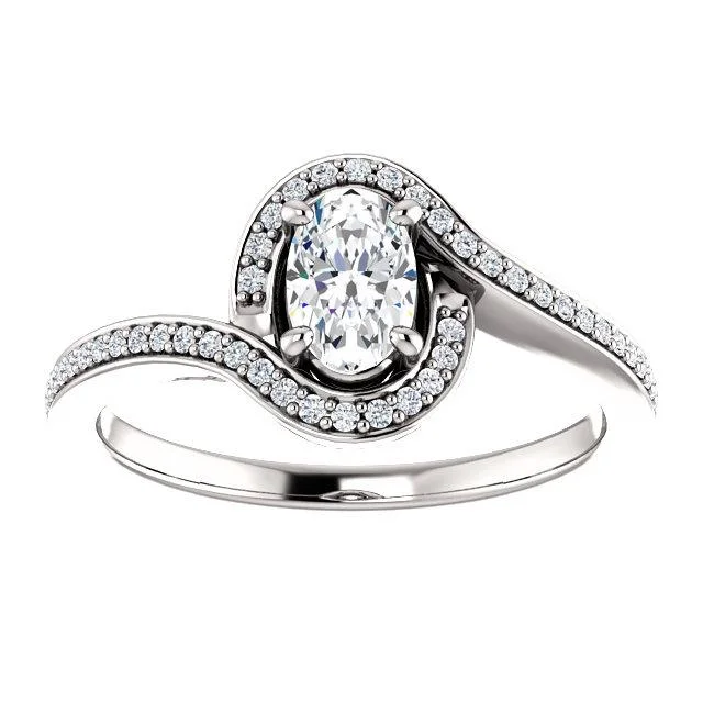 Ladies engagement rings wedding set -Solitaire Diamond Bypass Engagement Ring W/ Channel Set Band