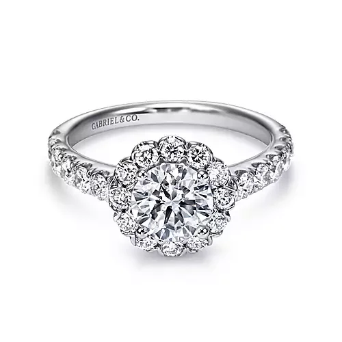 Ladies engagement rings chinese knot -Rosalyn - 14K White Gold Round Halo Diamond Engagement Ring