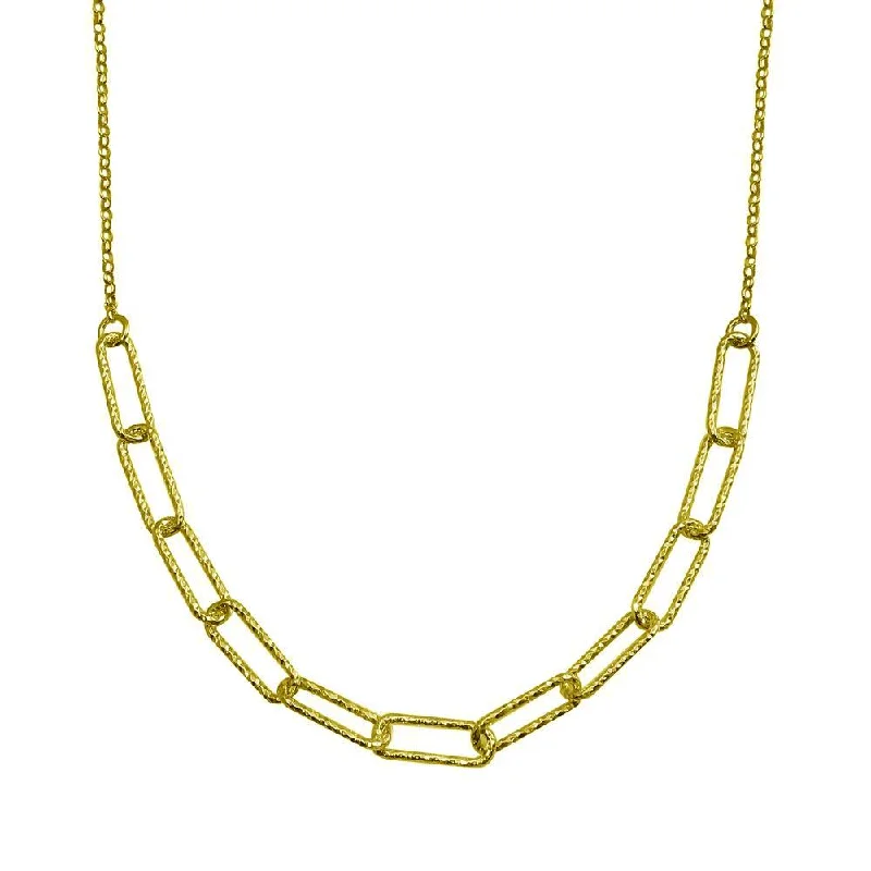 ladies necklaces vintage-Gold Plated 925 Sterling Silver Diamond Cut Link Chain Necklace - ITN00135-GP