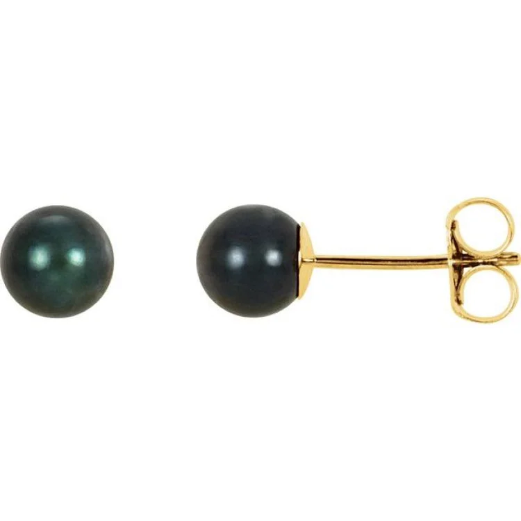 Ladies earrings faith drop -14K Yellow 5 mm Cultured Black Akoya Pearl Earrings