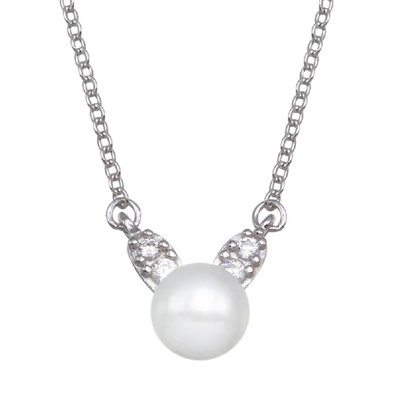 ladies necklaces pre owned-Rhodium Plated 925 Sterling Silver Synthetic Mother of Pearl CZ Necklace - GMN00096