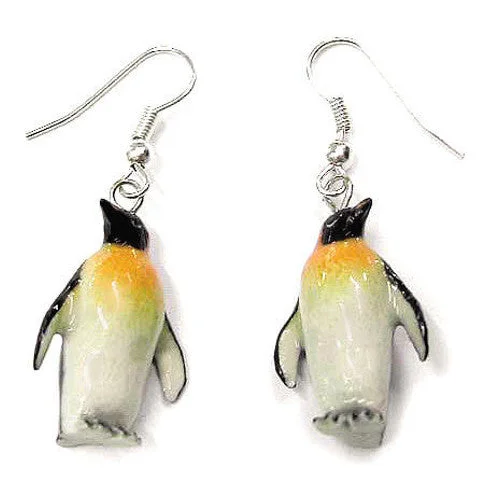 Ladies earrings dragonfly charm -Emperor Penguin Porcelain Earrings (1" Tall)