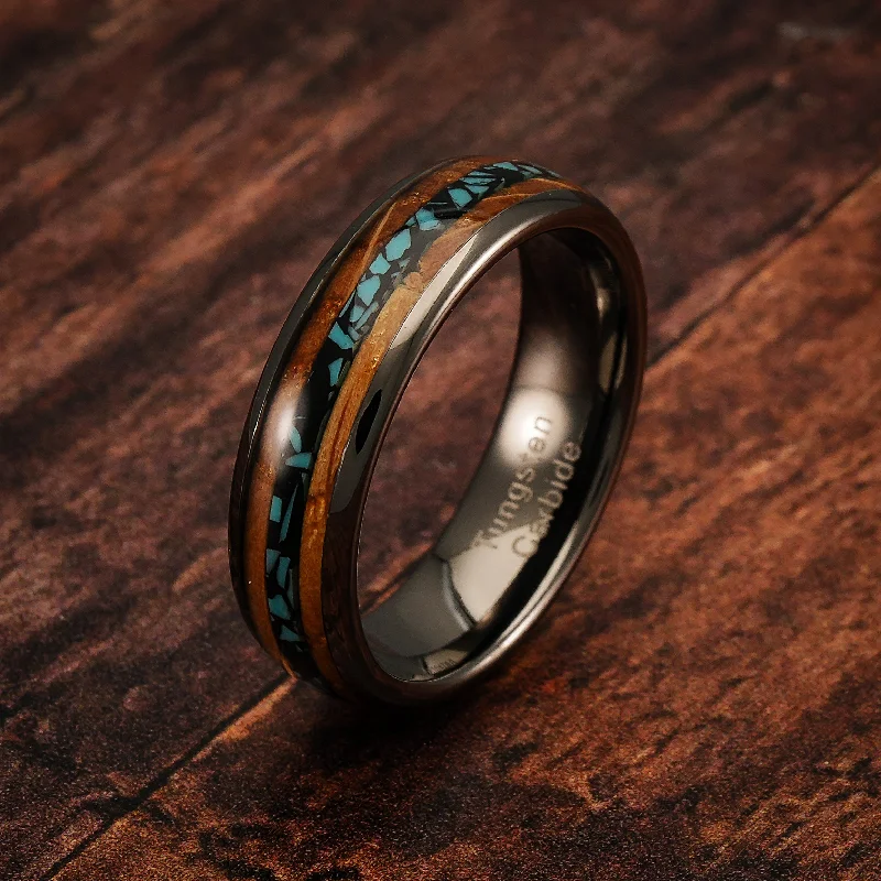 Ladies engagement rings bold colors -100S JEWELRY 6mm Gunmetal Tungsten Rings for Men & Women: Unique Turquoise & Whiskey Barrel Inlay - Durable Wedding, Engagement, Promise Band - Available in Sizes 6-13