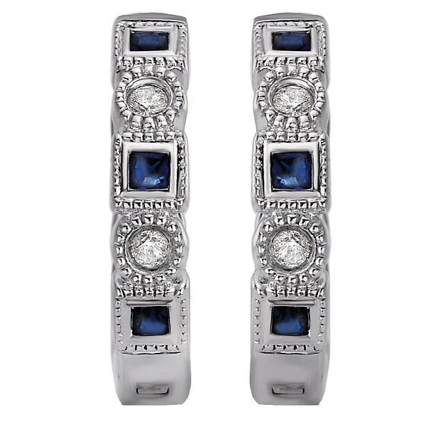 Ladies earrings resin art -Diamond and Sapphire Huggie Earrings