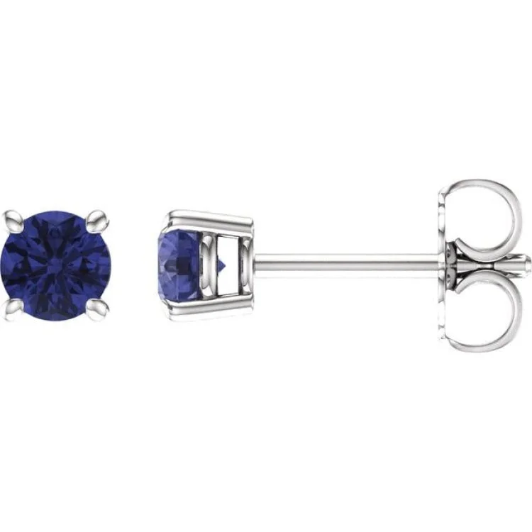 Ladies earrings floral drop -14K White 4 mm Natural Tanzanite Stud Earrings with Friction Post