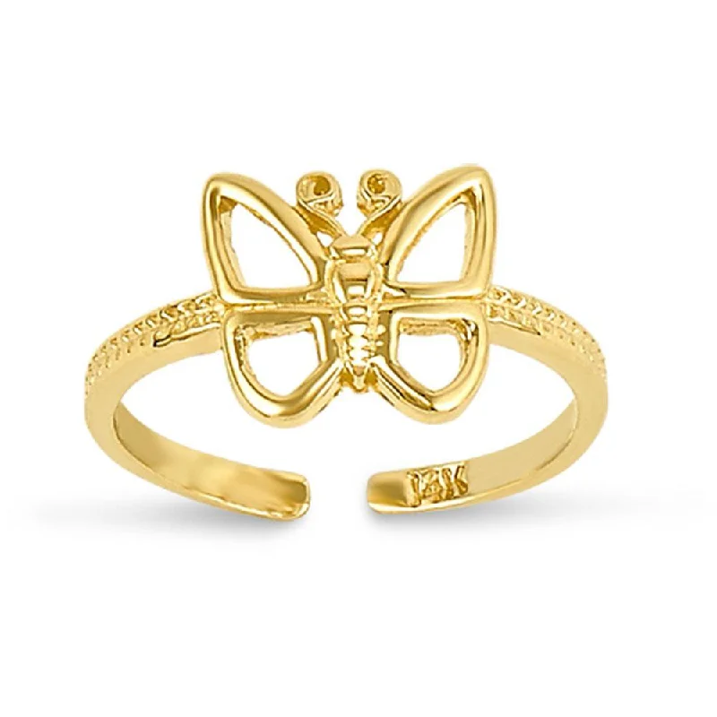 Ladies rings fast shipping -14 KARAT YELLOW GOLD BUTTERFLY TOE RING