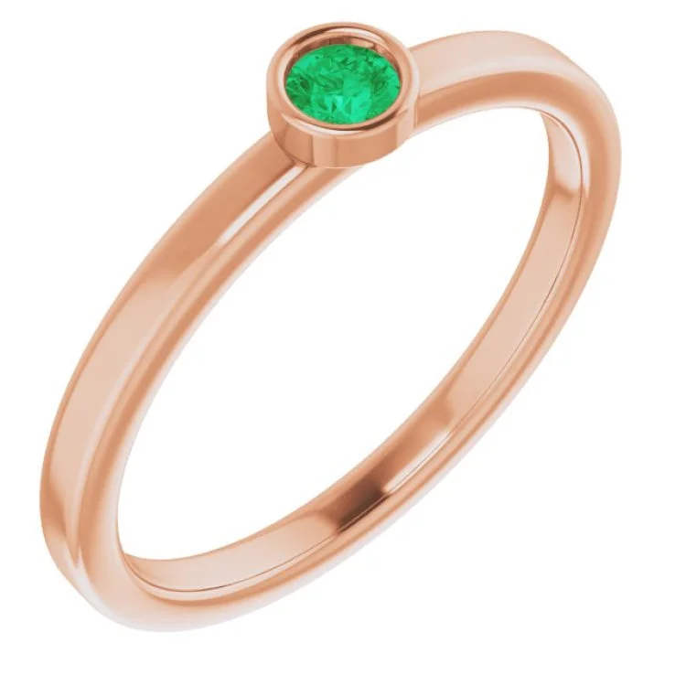 Ladies rings moonstone glow -14K Rose 3 mm Lab-Grown Emerald Ring