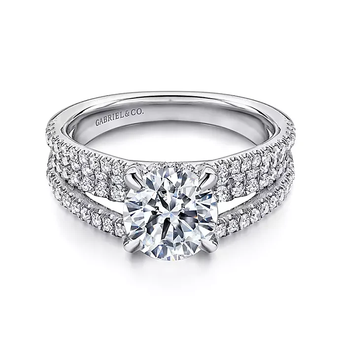 Ladies engagement rings budget friendly -Norma - 14K White Gold Round Diamond Engagement Ring