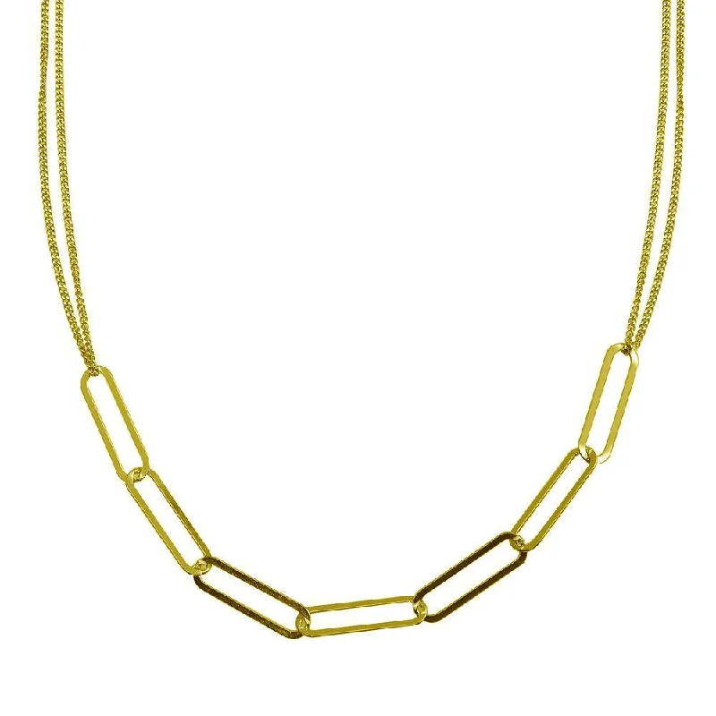 ladies necklaces bib-Gold Plated 925 Sterling Silver Thin Curb Link Necklace - ITN00136-GP