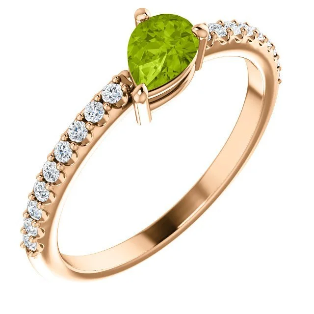 Ladies rings nordic runes -14KT GOLD PEAR SHAPE PERIDOT & 1/6 CTW DIAMOND STACKABLE RING