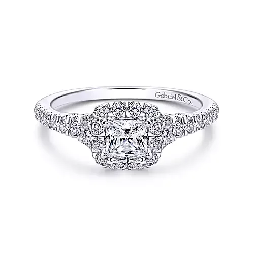 Ladies engagement rings owl motif -Seren - 14K White Gold Princess Halo Diamond Engagement Ring