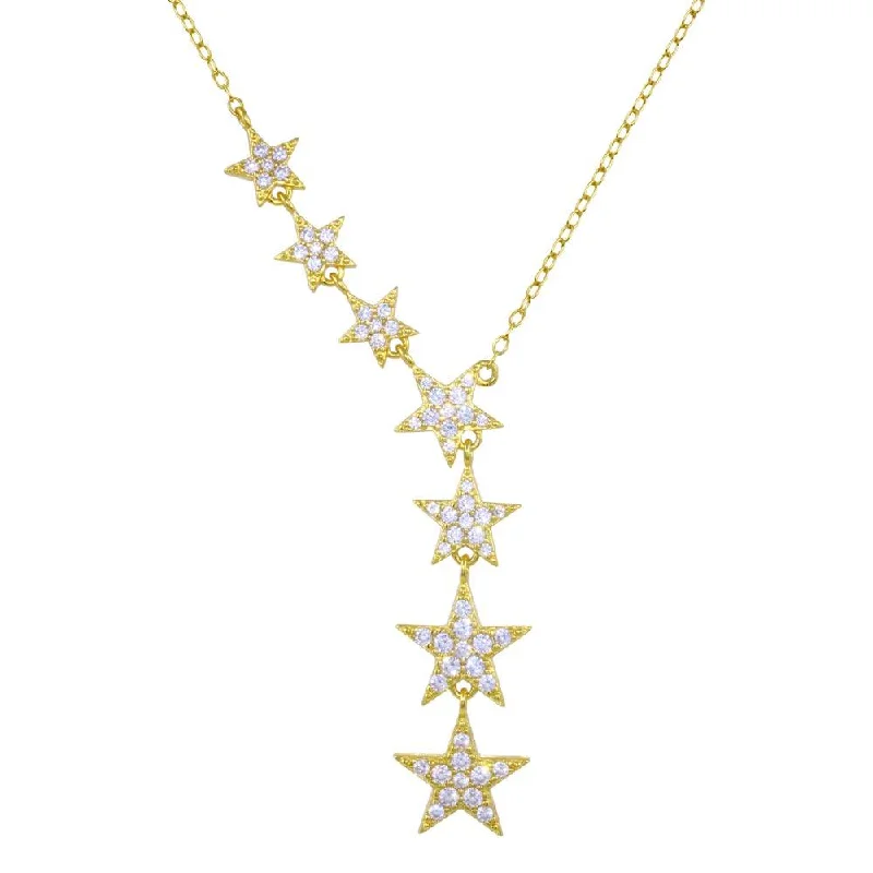 ladies necklaces industrial-Gold Plated 925 Sterling Silver Stars Clear CZ Necklace - STP01818GP