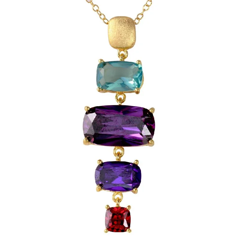 ladies necklaces meditation-Gold and Matte Gold Plated 925 Sterling Silver 4 Dangling Multi Color CZ Necklace - BGP01186