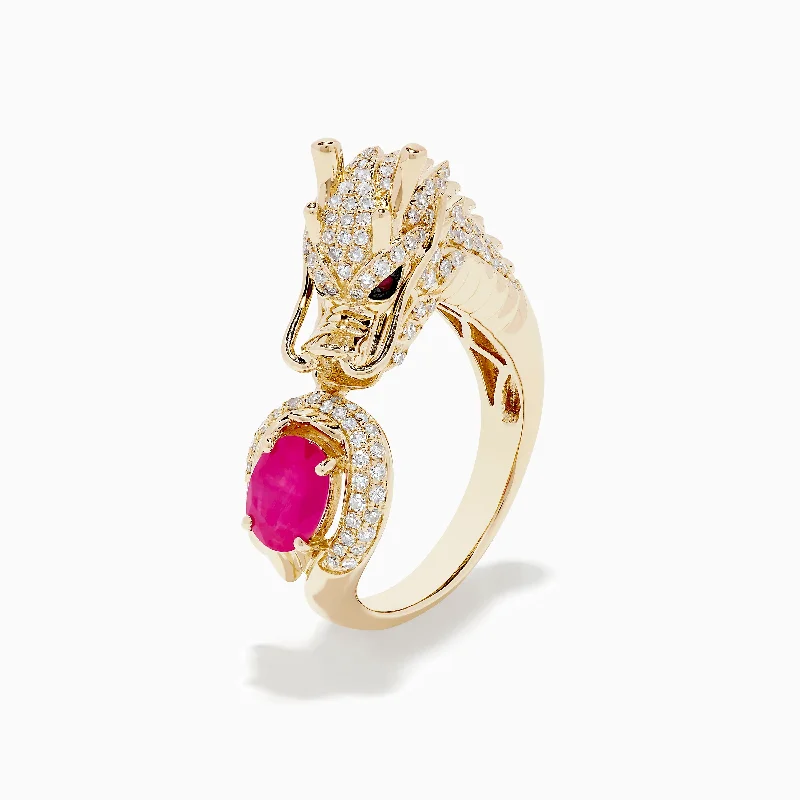 Ladies rings fairy tale -Safari 14K Yellow Gold Ruby and Diamond Dragon Ring