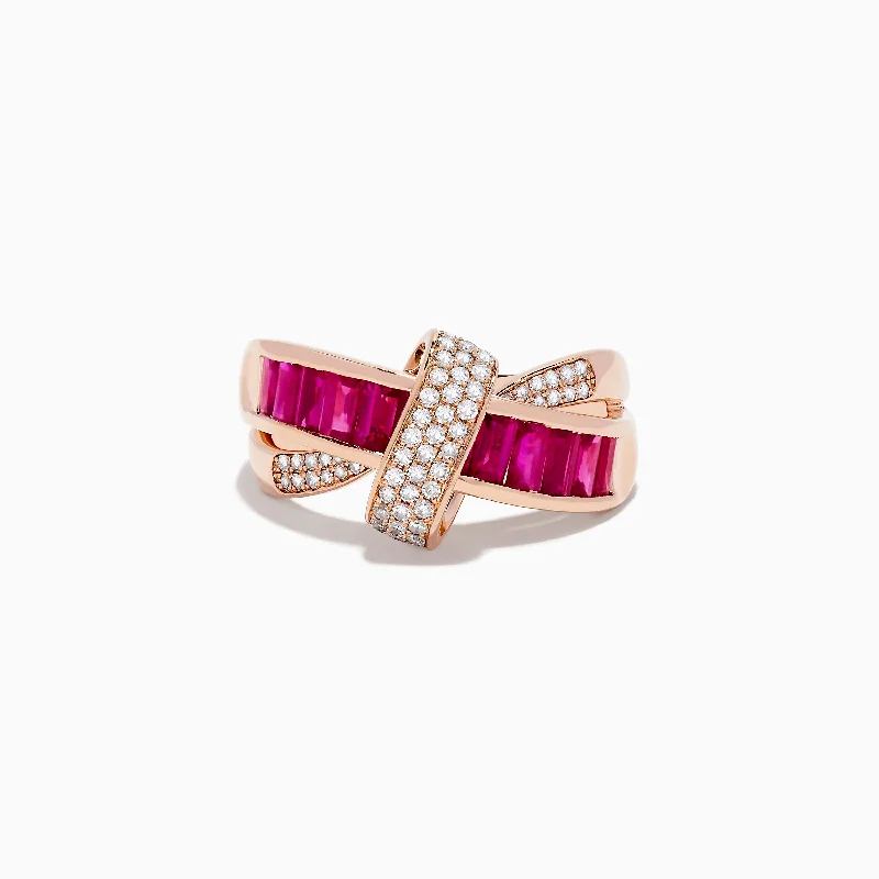 Ladies rings easter design -Ruby Royale 14K Rose Gold Diamond and Ruby Ribbon Ring