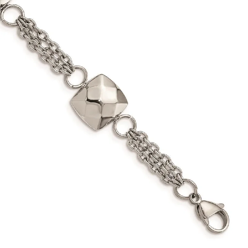 ladies bracelets handmade-Stainless Steel Polished Hollow Squares 7.25in w/2in. Ext. Bracelet