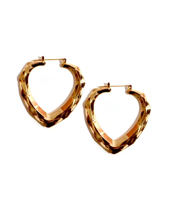 Ladies earrings japanese cherry -Heart Textured Hoop Earrings