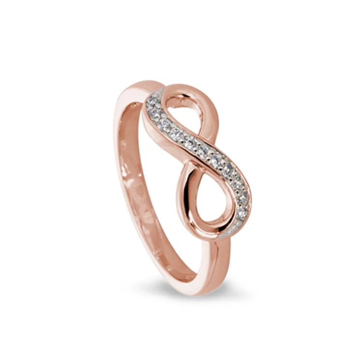 Ladies rings forever style -Rose Gold Finish Sterling Silver Micropave Infinity Ring with Simulated Diamonds