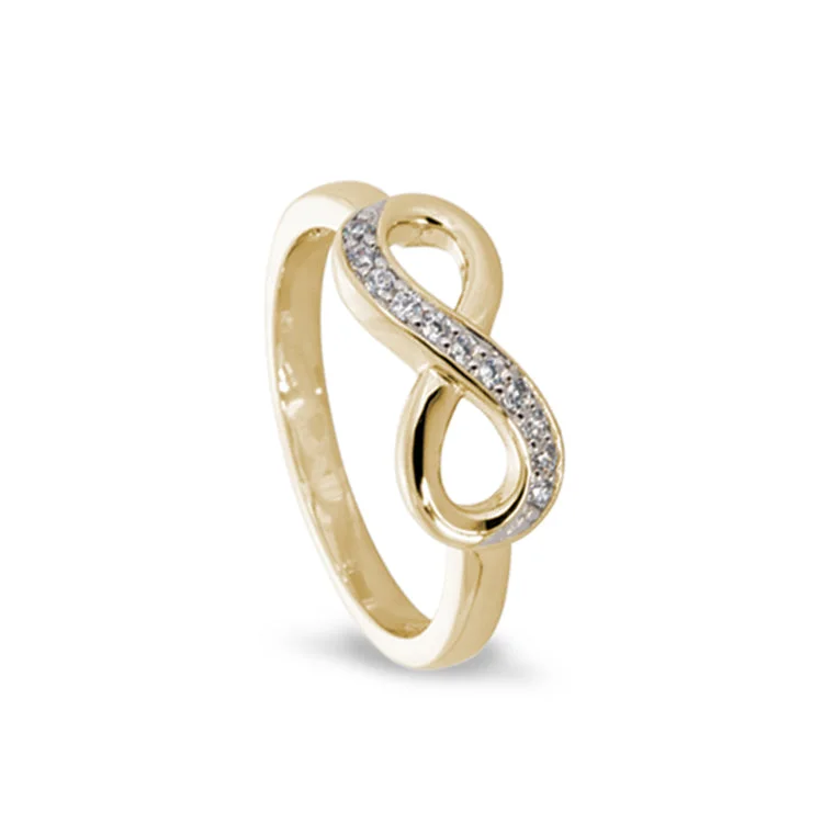 Ladies rings flag accent -Gold Finish Sterling Silver Micropave Infinity Ring with Simulated Diamonds