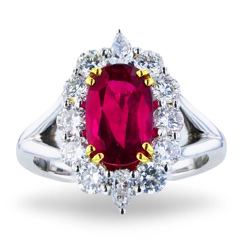 Ladies rings steampunk vibe -JULEVE 18K WHITE GOLD 2.77CT RUBY & 1.05CT DIAMOND HALO RING