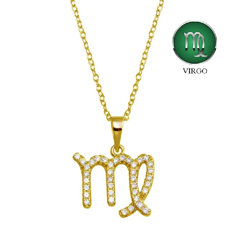 ladies necklaces pre owned-Gold Plated 925 Sterling Silver Virgo CZ Zodiac Sign Necklace - BGP01331GP