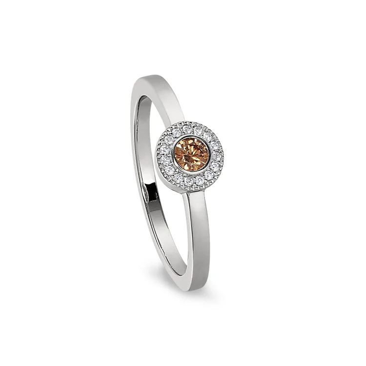 Ladies rings dove peace -Platinum Finish Sterling Silver Micropave Round Simulated Citrine Ring with Simulated Diamonds Size 5