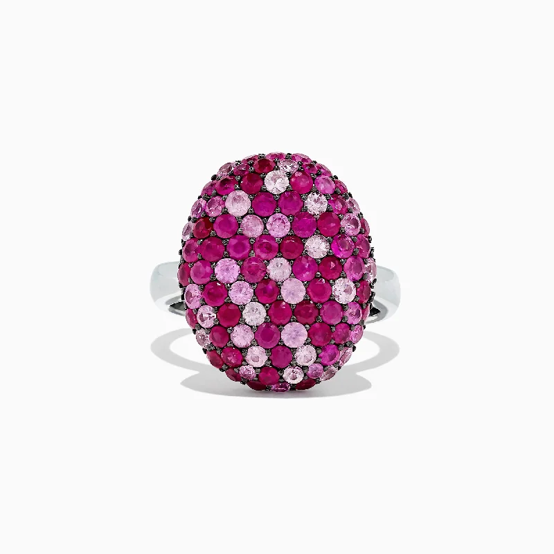 Ladies rings elegant style -Splash Sterling Silver Pink Sapphire and Ruby Oval Ring, 3.41 TCW