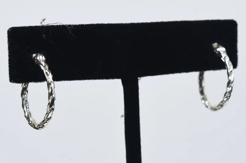 Ladies earrings party style -Small Twisted Sterling Silver Hoop Earrings