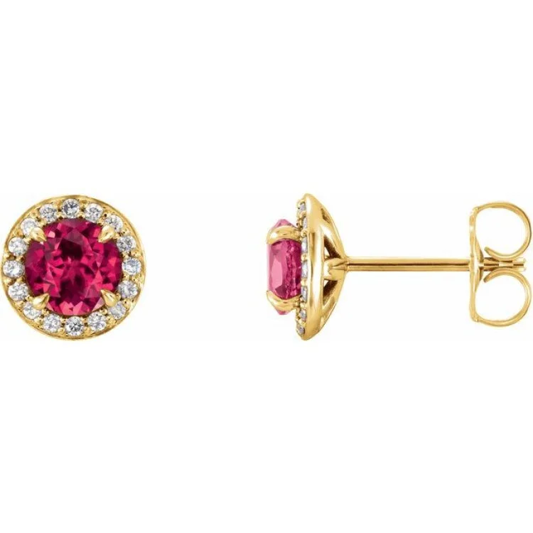 Ladies earrings enamel finish -14K Yellow 5 mm Lab-Grown Ruby & 1/8 CTW Natural Diamond Earrings