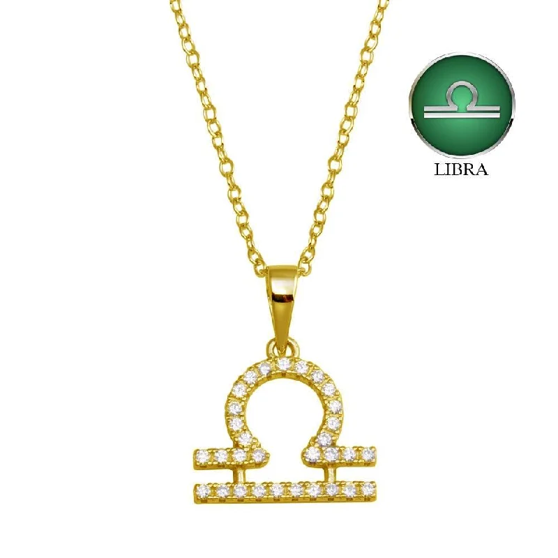 ladies necklaces ethical-Gold Plated 925 Sterling Silver Libra CZ Zodiac Sign Necklace - BGP01337GP