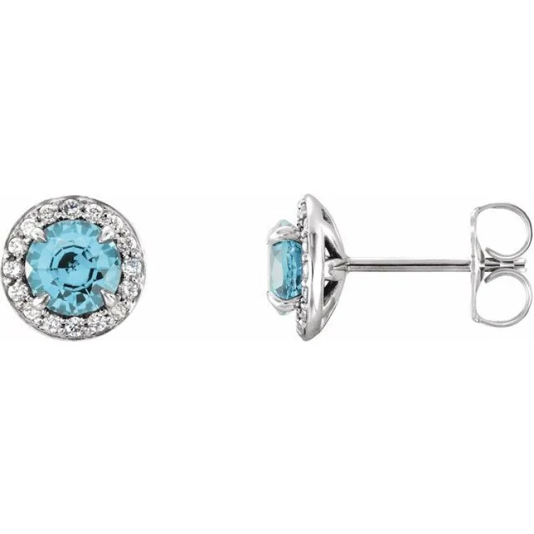 Ladies earrings topaz blue -14K White 5 mm Natural Blue Zircon & 1/8 CTW Natural Diamond Earrings