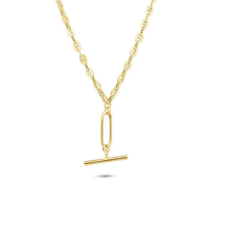 ladies necklaces detailed-Gold Plated 925 Sterling Silver Flat Marina Paperclip Bar Pendant 3.2mm Necklace - ITN00170-GP