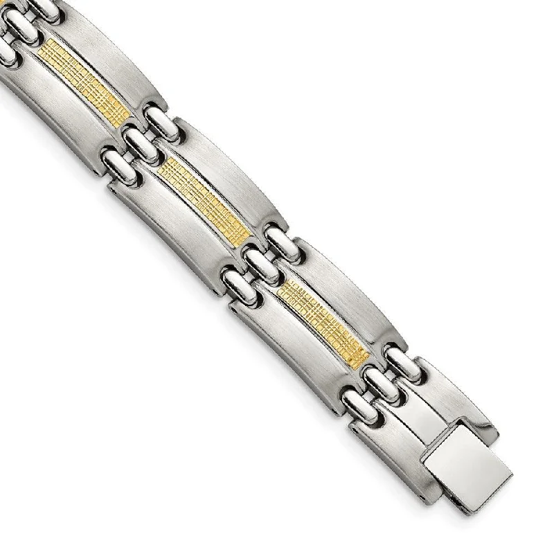 ladies bracelets stores-Stainless Steel w/14k Accent Brushed and Polished 8.5in Link Bracelet